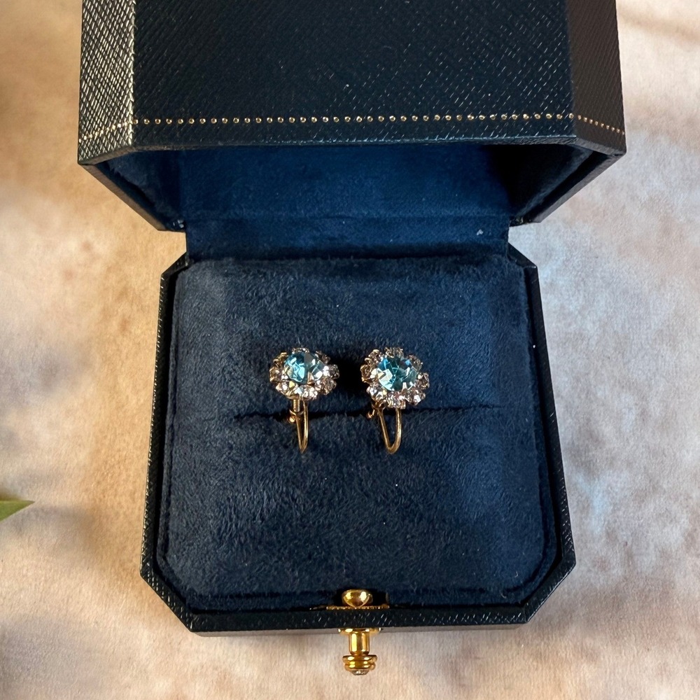 Topaz Blue and Clear Crystal Sterling Earrings‎